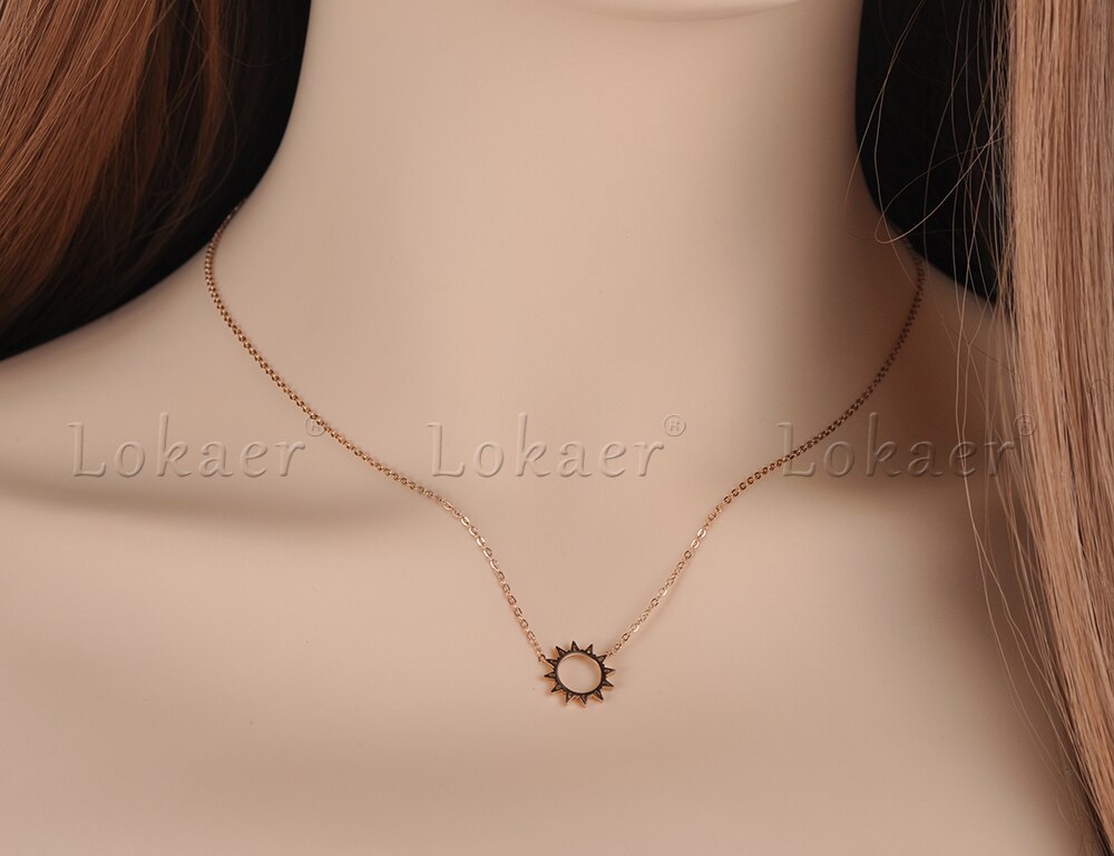 Lokaer Classic Stainless Steel Chains Necklace Jewelry Hollow Sun Flower Pendant Neckalces Bridal Wedding Jewelry N18030