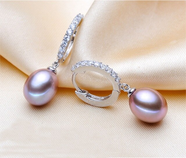 Real Gray Parel Oorbellen Voor Vrouwen, Wedding Zoetwater Parel Oorbellen 925 Sterling Zilveren Sieraden Oorbel Meisje Beste Cadeau: purple pearl earring