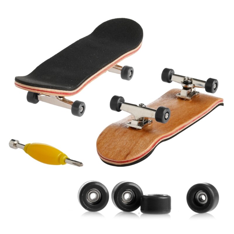1Set Wooden Deck Fingerboard Skateboard Sport Games Kids Maple Wood Set: D19115-BK