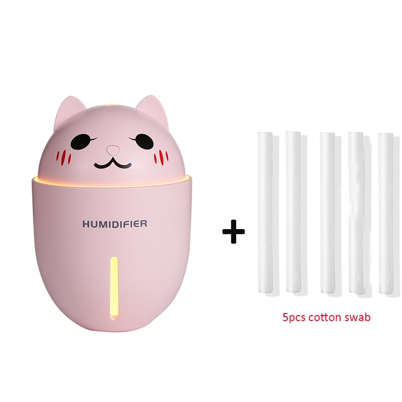 3 i 1 320ml usb luftfukter ultralyd kul-tåke bedårende kjæledyr mini luftfukter med ledet lys mini usb vifte: Rosa og 5 filtre