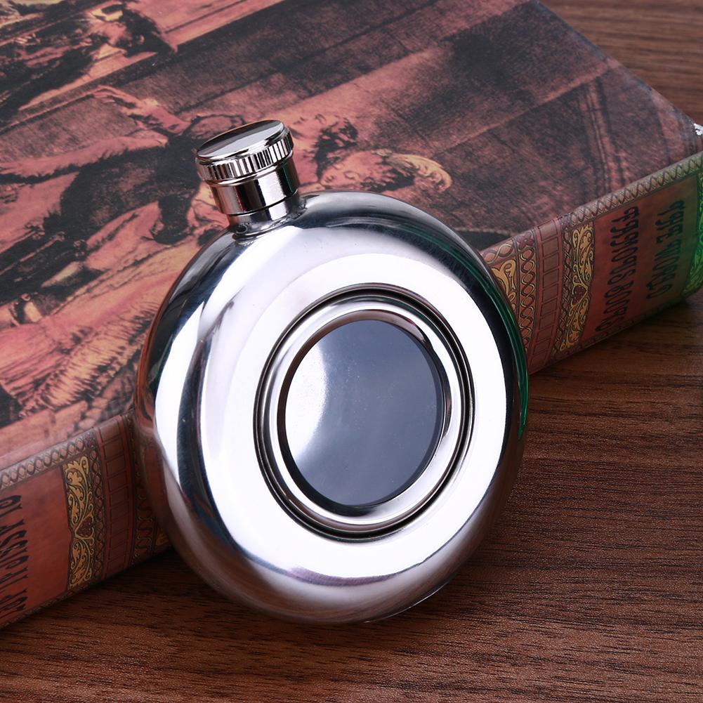 Round Semi-transparent Stainless Steel Wine Pot Hip Flask Camping Flagons Alcohol Liquor Whiskey Bottle Wine Pot