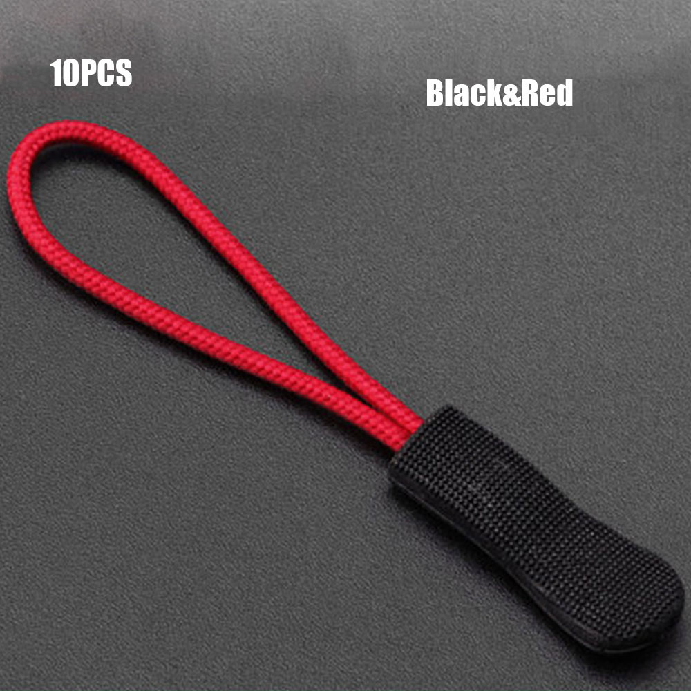 10PCS Zipper Pull Puller End Fit Rope Tag Fixer Zip Cord Tab Replacement Clip Broken Buckle Travel Bag for Sewing Clothes: Black-red