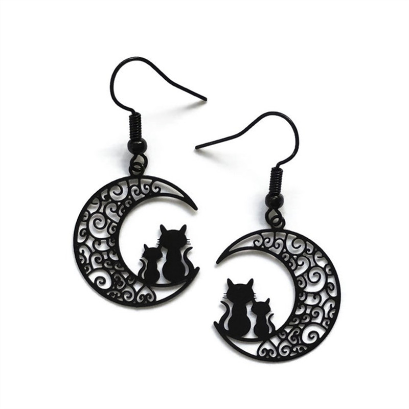 Luna Negra pendientes gato media luna filigrana gótica Witchy joyería Punk minimalismo amante de los gatos de las mujeres de la clásica: Style-1