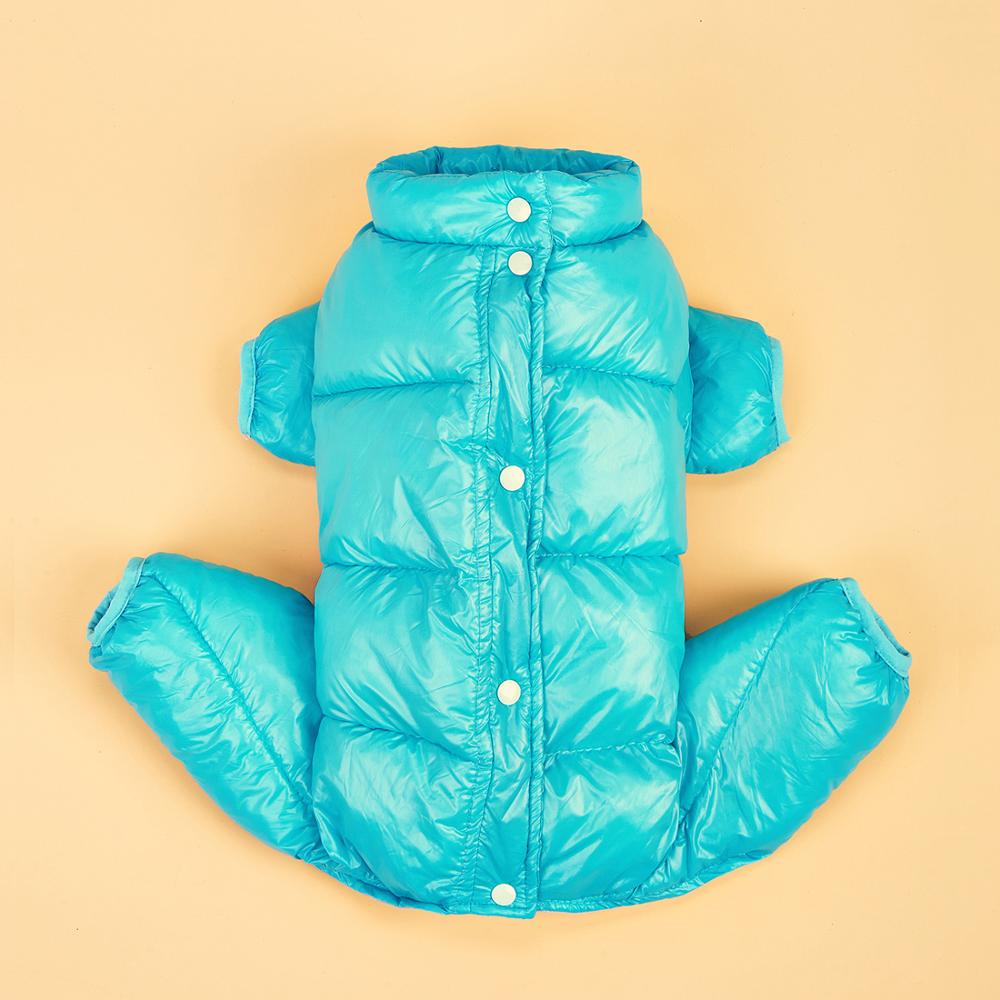 Winter Dog Clothes Waterproof Dog Jumpsuit for Small Dogs Thicken Down Cotton Padded Pet Overalls Shiny PU Warm Puppy Coat Yorki: blue / 8