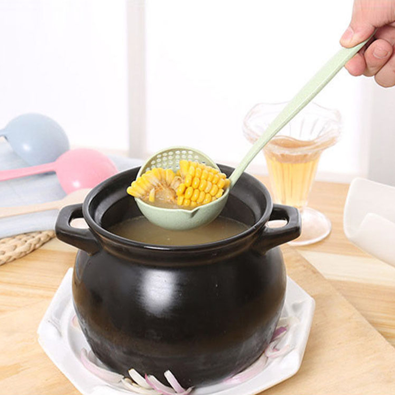 Obelix 2 in 1 Wheat Straw Soup Spoon Long Handle Porridge Spoons Meal Filter Tableware Home Cooking Tools Kitchen Accessories