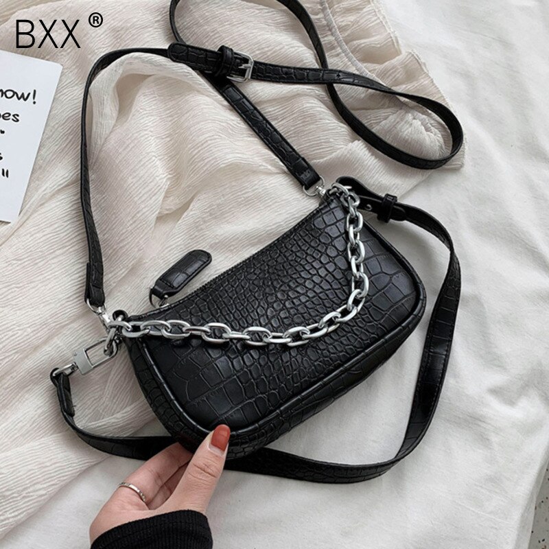 [BXX] Crocodile Pattern PU Leather Crossbody Bags For Women Spring Handbags and Purses Shoulder Messenger Bag HL588