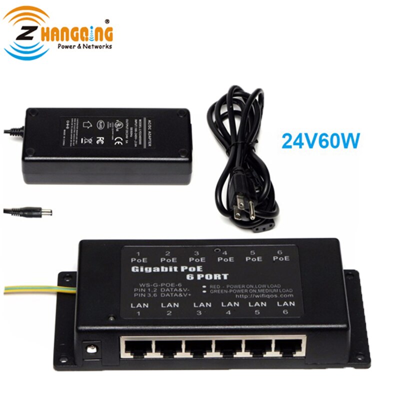 Wall Mount 6port gigabit passive POE patch panel with 24v60w power supply for MikroTik and Access Point