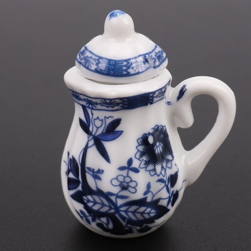 1/12Th Essen Ware China Keramik Tee einstellen Puppen Haus Miniaturen Blau Blume