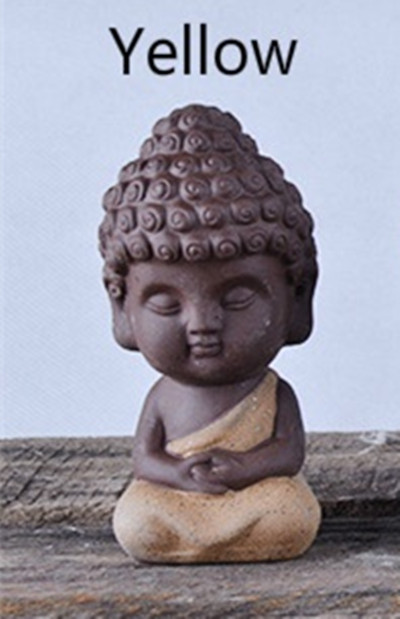 Lille buddha statue munk figur tathagata indien yoga mandala te kæledyr lilla keramik håndværk zakka dekorative keramiske ornamenter: Gul stor størrelse