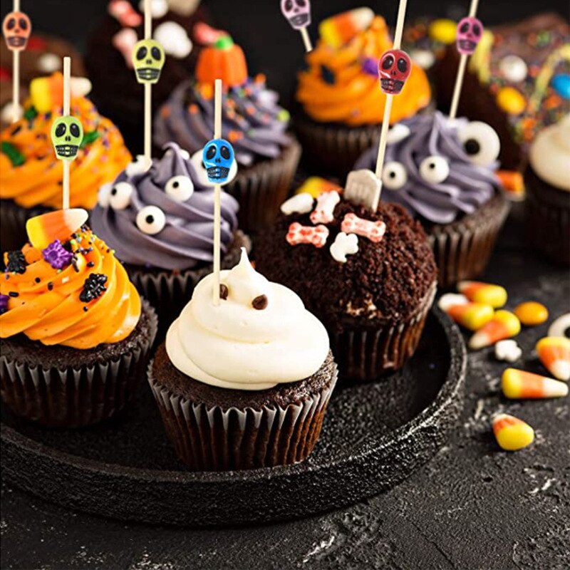 50pz FAI DA TE cranio Frutta Controllato Da cocktail Raccolti Stuzzicadenti Panino Antipasto Bastone Di Bambù Bevanda Frullatore Di Compleanno Rifornimenti Del Partito