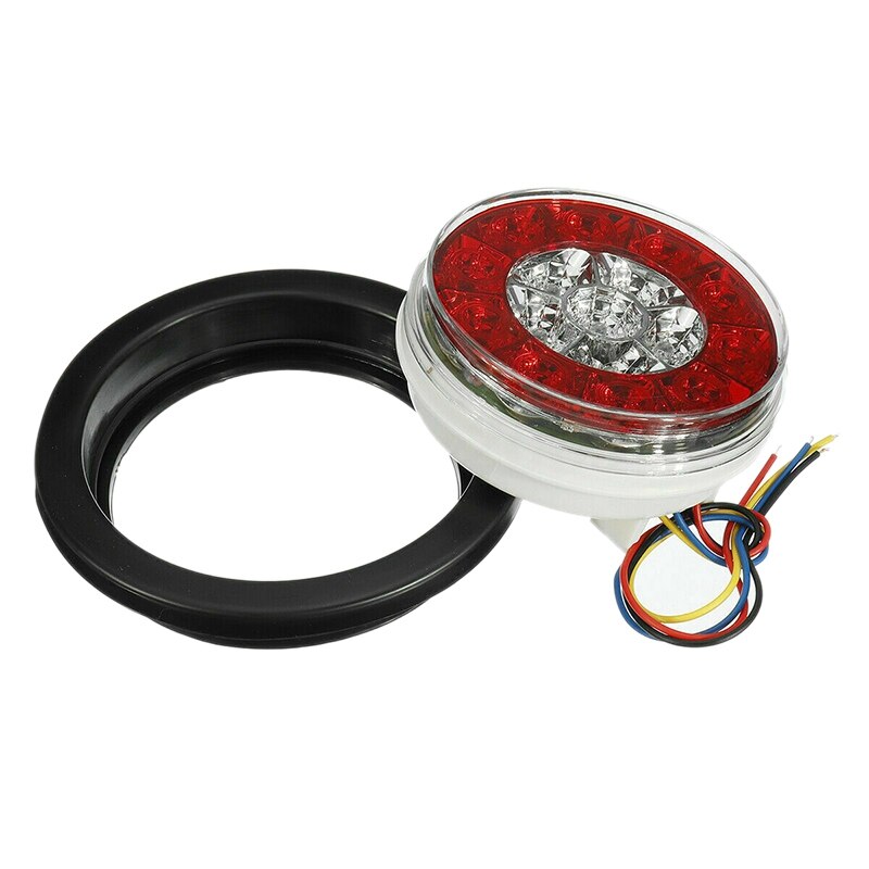 2Pcs 4in Rood/Wit Ronde Staart 16-Led Stop Brake Knipperlichten Truck Trailer Verlichting