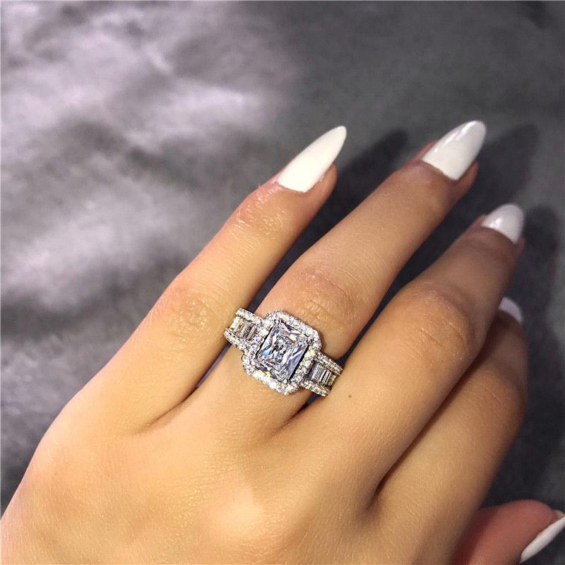 Bague de mariage scintillante en Zircon pour femmes, taille 7, argent S925, CZ complet, bijoux de fête de fiançailles, qualité s