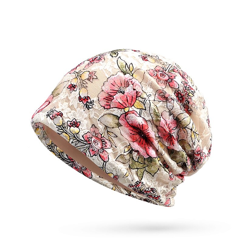 Beanies Skullies Men Women Headdress Hip Hop Floral Winter Cap Scarf Adult Polyester Autumn Hat: cream-coloured