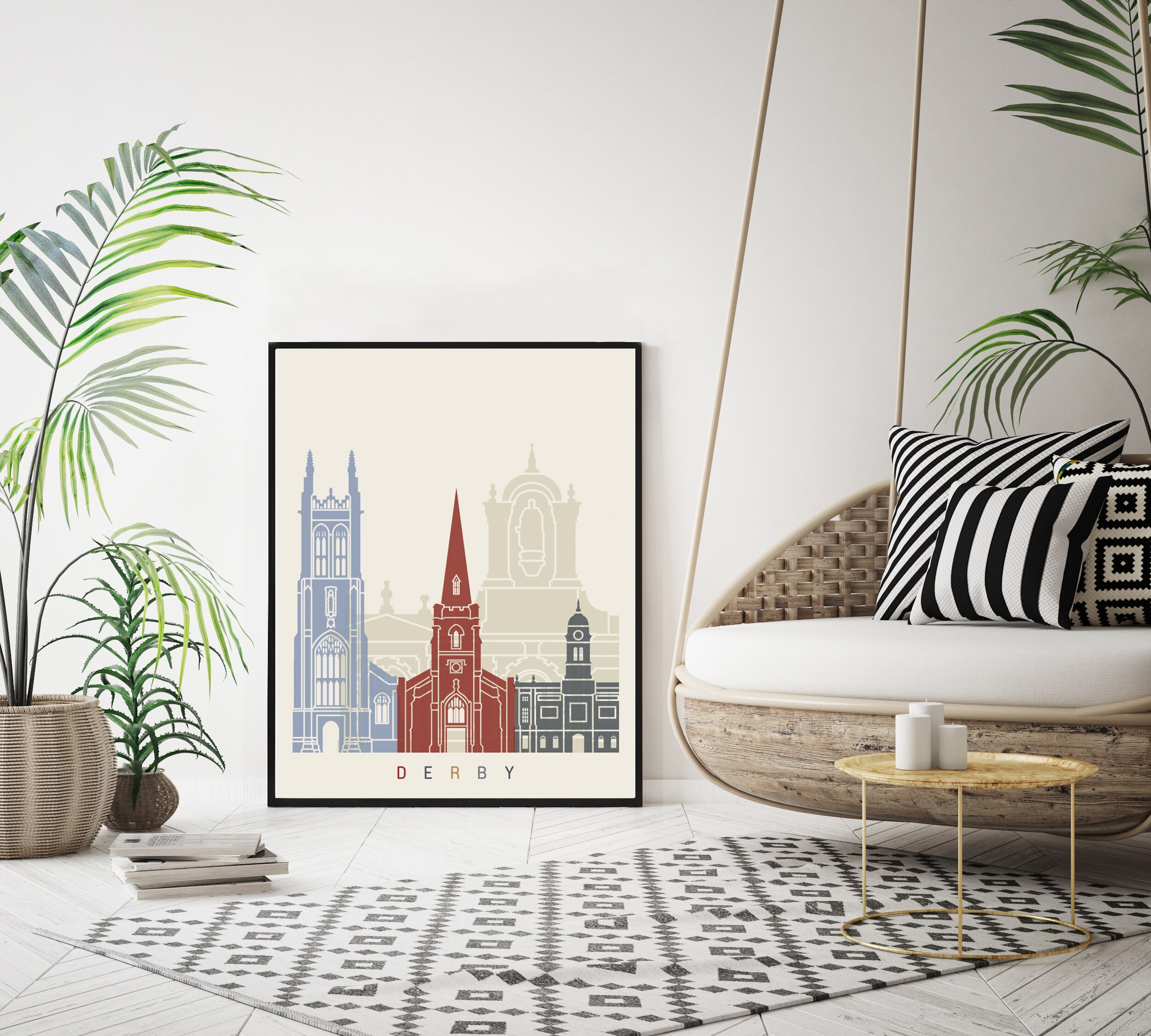 Derby Skyline Poster- Lámina Artistica Decoracion Hogar Monumentos Ciudad - Cartel De Arte De Pared Viajes Paisajes