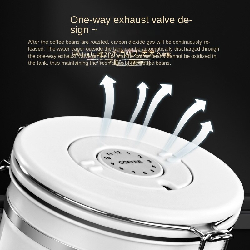 Vacuum Unidirectional Exhaust Coffee Bean Container with Spoon Airtight Jar Stainless Steel Canister Food Storage Containers