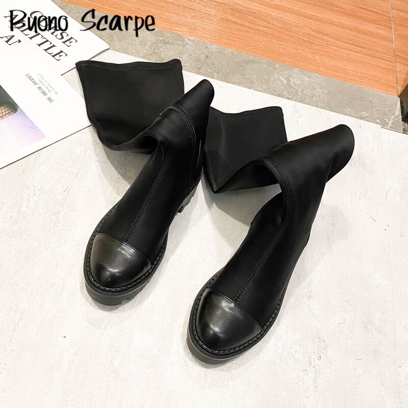 Stretch Lycra Knee High Boots Platform Sock Boots Women Long Boots Casual Ladies Sock Shoes Footwear Black Shoes: Black Long / 39
