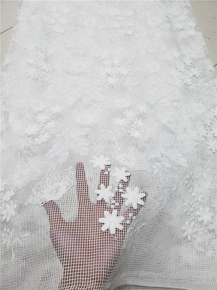 Tela de encaje de guipur de grado clásico para vestido de boda, tejido suave bordado, cordón africano, color blanco puro, amigable con la piel, última NN957-k: 3D fabric