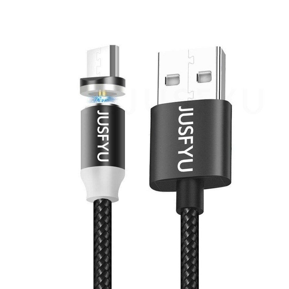 Klassische 360 LED Magnetische Verbindung Usb Kabel für iPhone 6 S 7 XS MAX Micro USB Kabel typ C Draht Ladegerät Port: for Android / Black Cable and Port