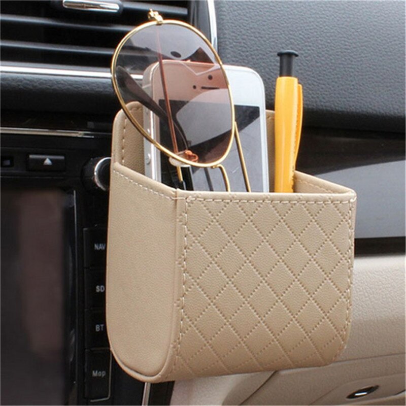 Auto uitlaat ventilatie stoel rugleuning opbergdoos pu leren muntzak etui organizer hangende houder etui auto accessoires