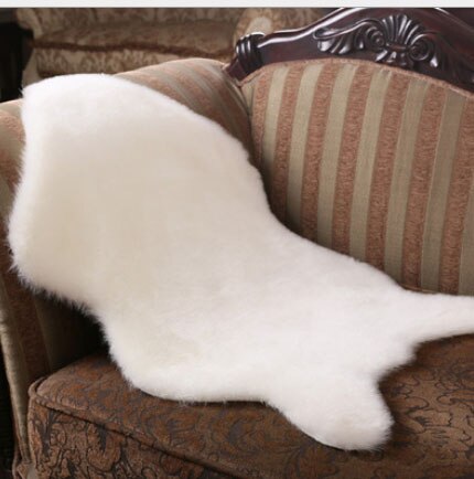 Cubierta para silla de piel de oveja sintética, cojín suave para sofá, alfombra, cojín de péndulo peludo, Color sólido, piel y pelo, alfombras esponjosas, manta para dormitorio: Blanco