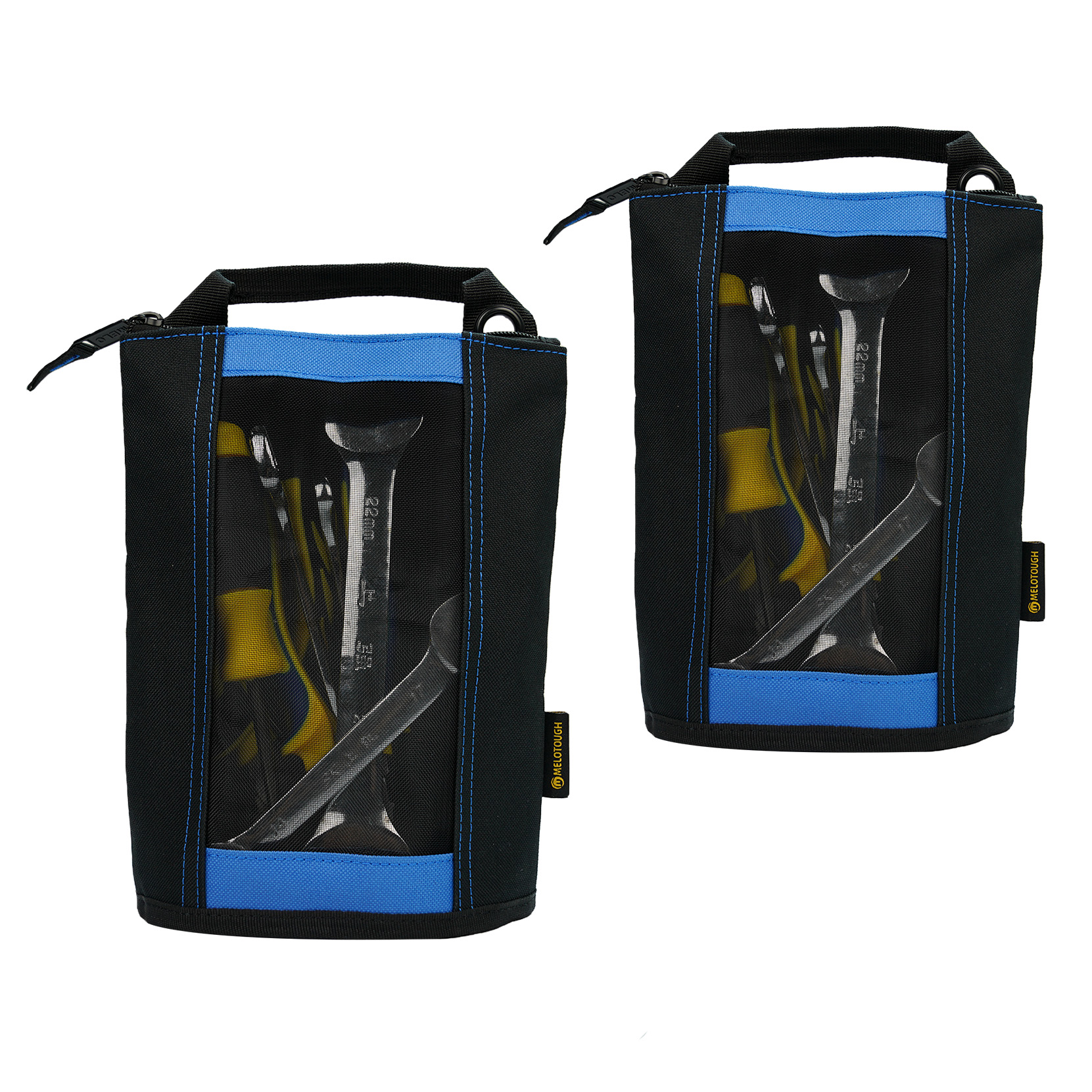 Melotough Canvas Rits Tool Pouch Zipper Bag-Sluiting Zak Met Mesh Venster En Opknoping Grommets 2 Pack: Blauw