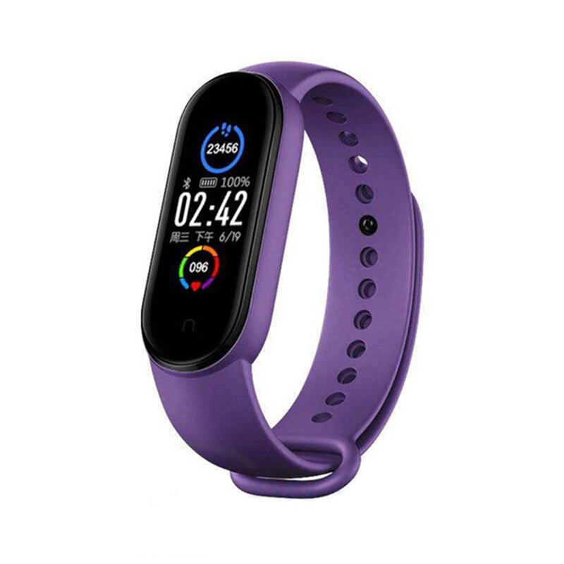 M5 Bluetooth 5.0 Smart Horloge Polsbandje Gezondheid Hartslagmeter Smartband Monitor Gezondheid Polsbandjes Voor Adriod Ios TSLM1: purple