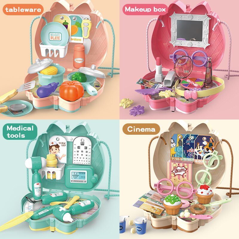 Kinder Küche Spielzeug Für Mädchen Simulation Pretend Spielen Tun haus Rucksack Pädagogische Prinzessin Docter Machen Up Handtasche kinder Tasche