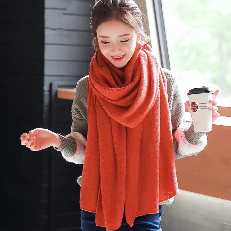 Écharpe longue tricotée pour femmes | Écharpe blanche, unie, tricotée, Pashmina, châles à envelopper, pour filles, cou de Snood, noir, gris, rouge: Orange
