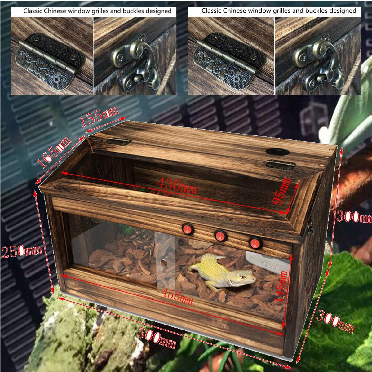 Large Wooden Reptiles Terrarium 500x300x30mm Window Enclosure Cage