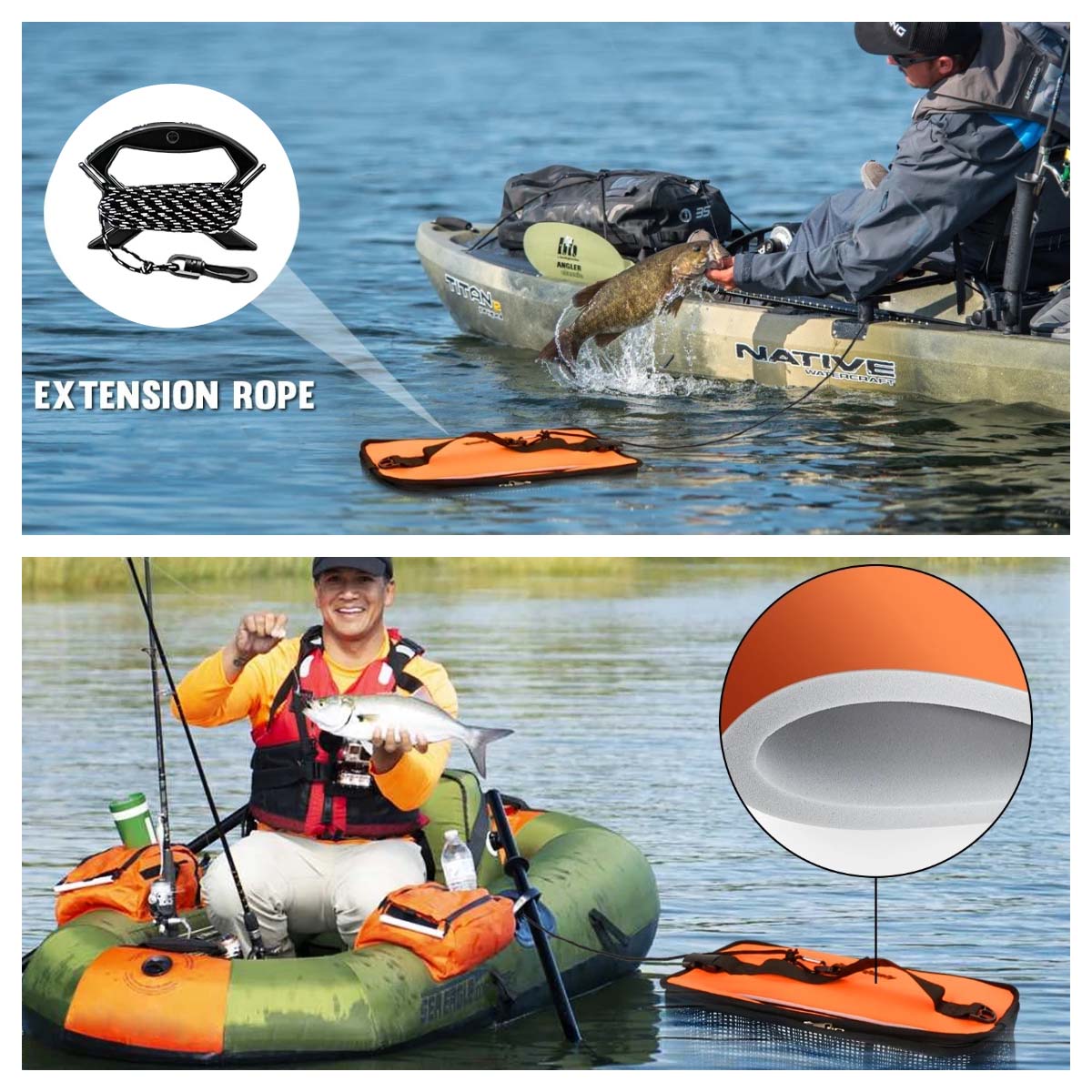Floating Fishing Basket Collapsible Fishing Net Cage for Live Caught Fish Shrimp Bucket Minnow Trap, 19L/47L，Black/Orange