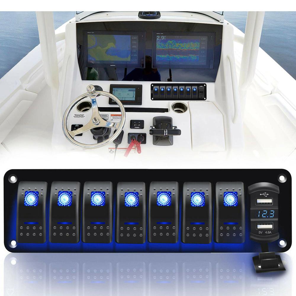 8 Gang Switch Panel Auto Styling Waterdichte 12V Auto Auto Boot Marine Rode Led Rocker Switch Panel Circuit Breakers met Zekering