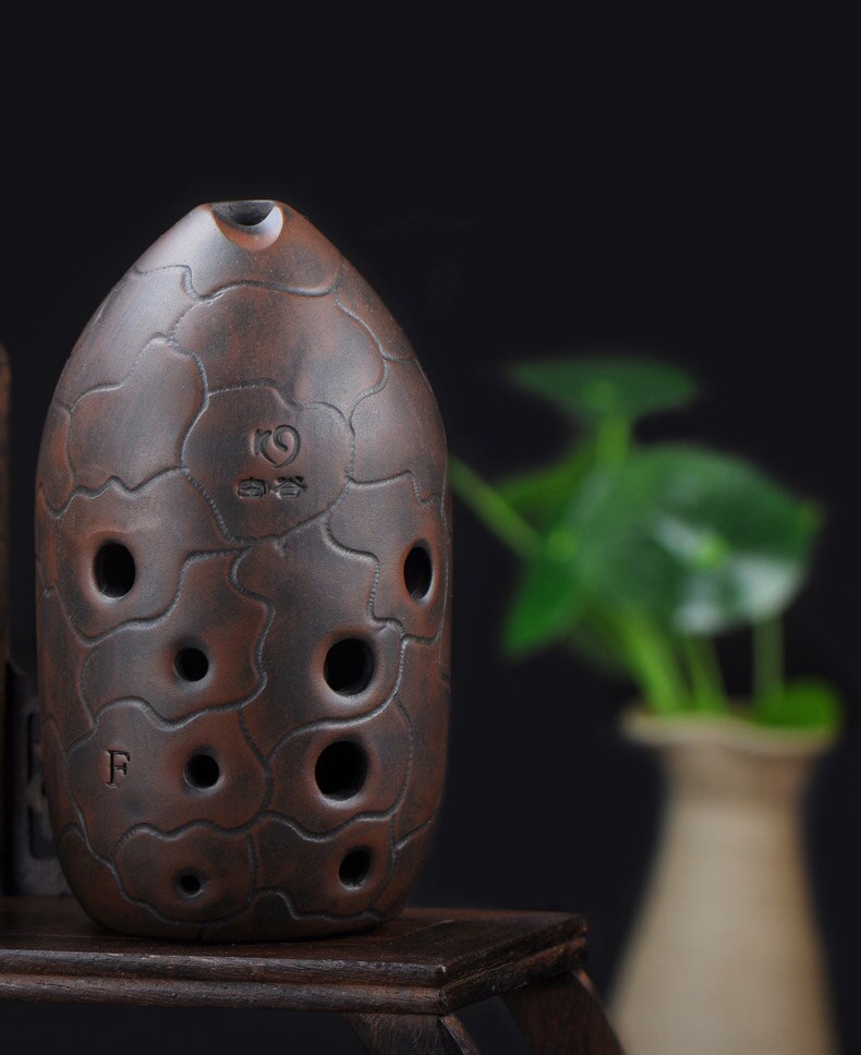 Chinese Ancient Times Style Musical Instrument 10 Holes Double-Layered Clay Xun