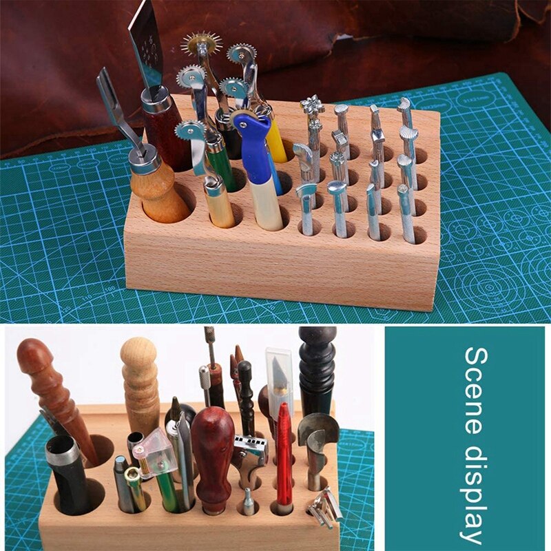 24 Gaten Leer Werken Gereedschaphouder, Houten Leathercraft Tool Rack Stand Organizer, Voor Maken Punch Gereedschap Opslag