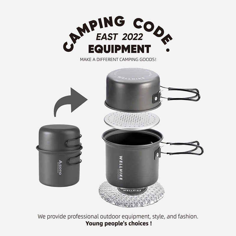 WELLHIKE Portable Ultralight Camping Set Pot 1 Person Foldable Backpack Cooking Set Outdoor Hiking Picnic Camping Tableware
