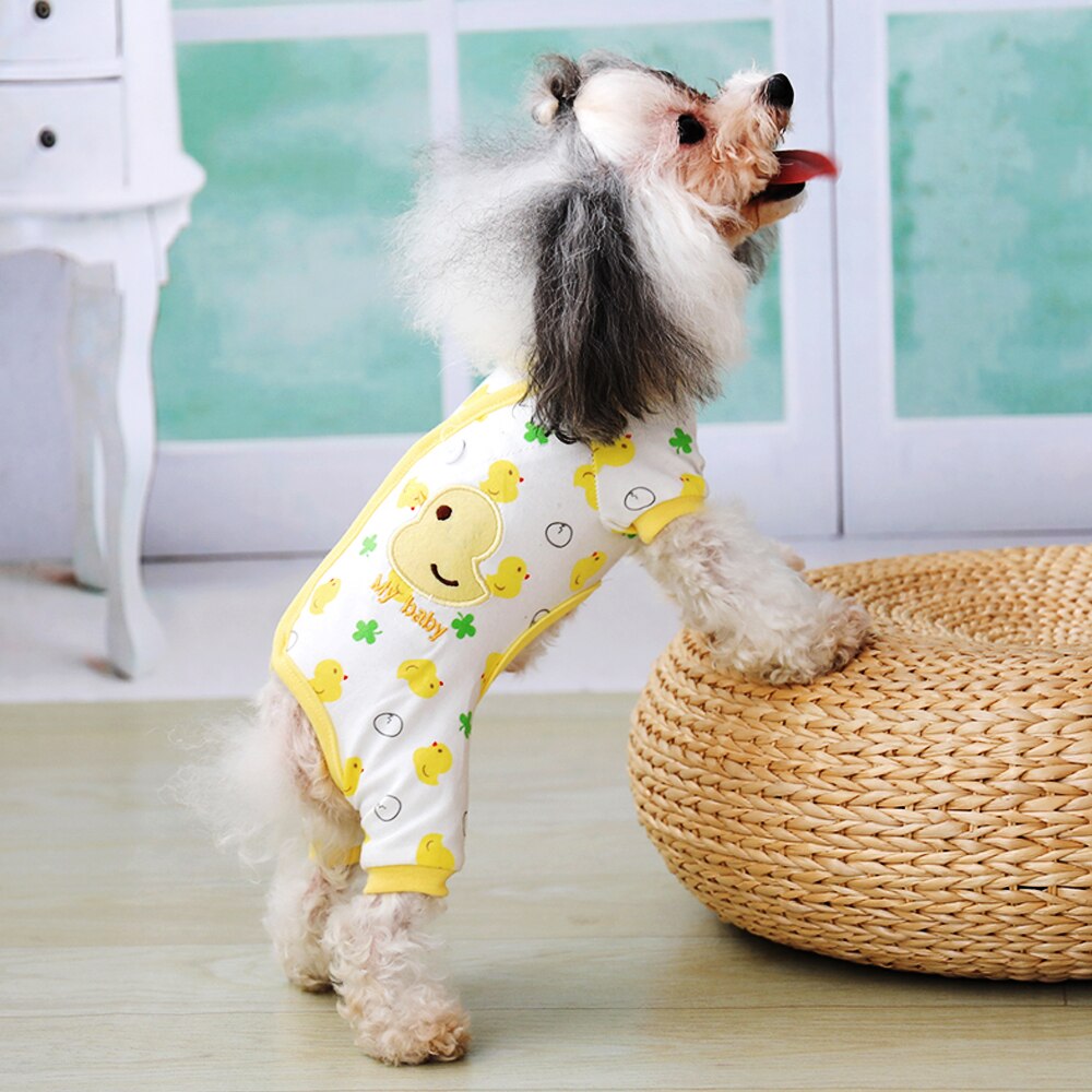 Cute Strawberry Yellow Duck Pattern Cotton Dog Pajamas Small Dogs Tshirt For Pet Dogs Cat Clothes Puppy Jumpsuit