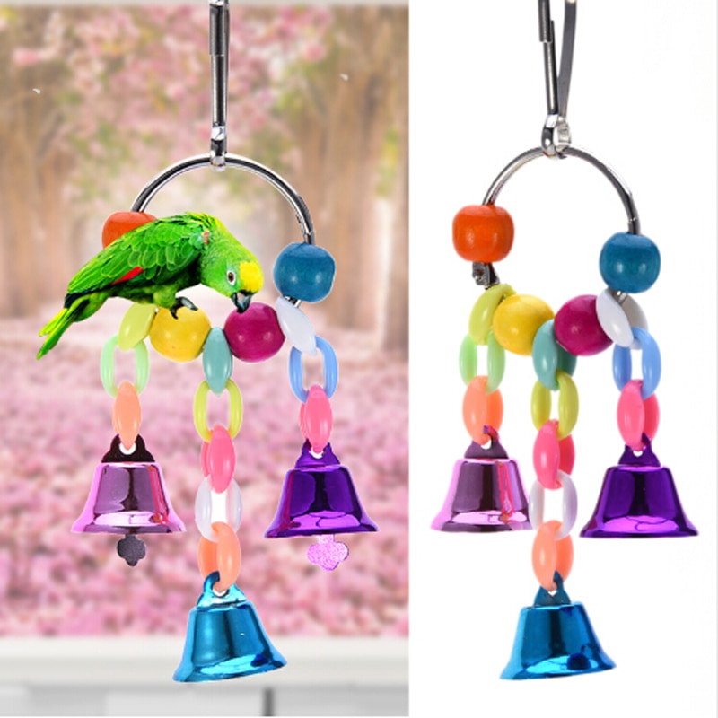 Juguetes Para loros, juguete colgante para pájaros con cuentas de colores, cadena de campana, juguete de morder para loro, accesorios para jaulas de pájaros, juguete colgante para pájaros