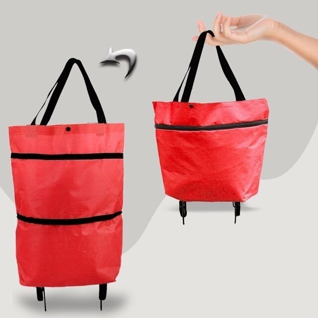 Folding Shopping Bag On Wheels Bag Food Shopping Organizer Trolley Bag Fruit Vegetables Shopping Cart Organizer Portable Bag: MULTI