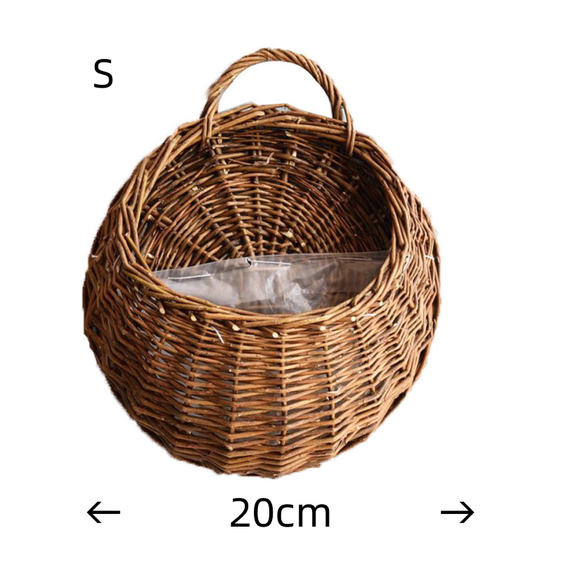 Håndlavet flettet rattan blomsterkrukke vægophæng flettet rattan kurv haveplanteholder havekrukker vægplante: Lysegul