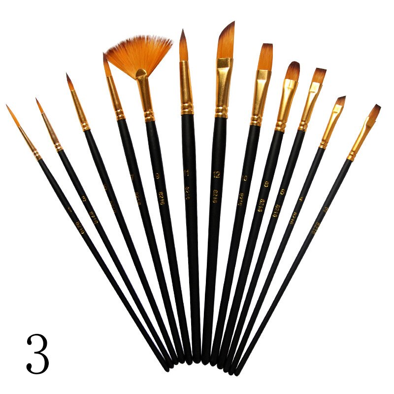 12 stk nylon kunst pensler akvarel pensel sort stil træskaft olie akryl maleri pensel pen kunst forsyninger: 3