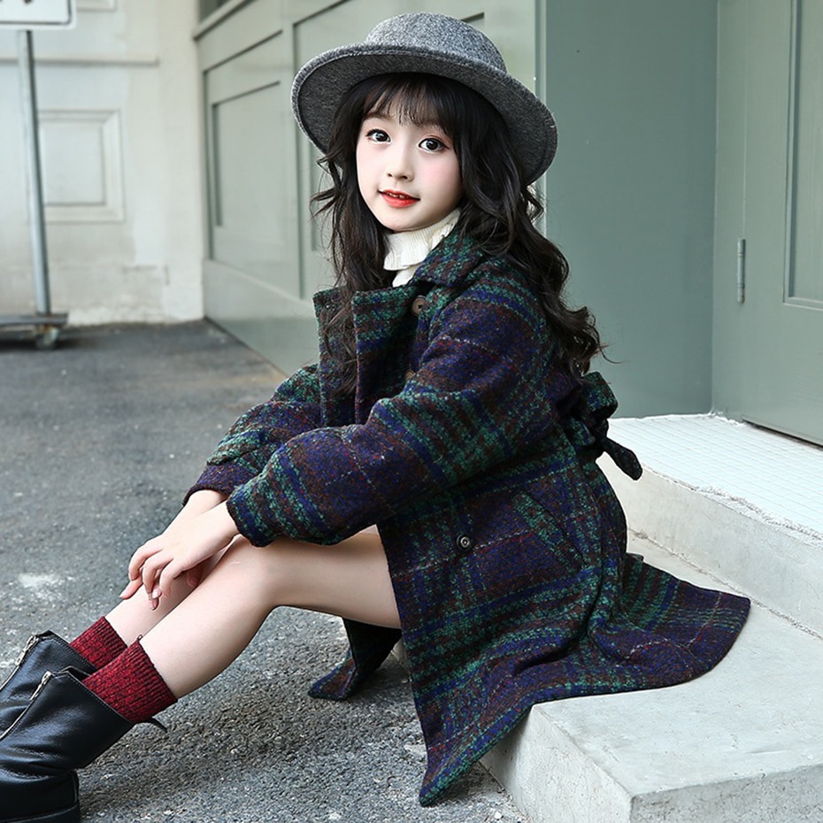 Inverno Giubbotti Per Le Ragazze Plaid di Spessore Cappotti Di Lana Per Le Ragazze di Autunno del Bambino Delle Ragazze Giacca Adolescente Vestiti Per Ragazze Per 6 8 12 anni di