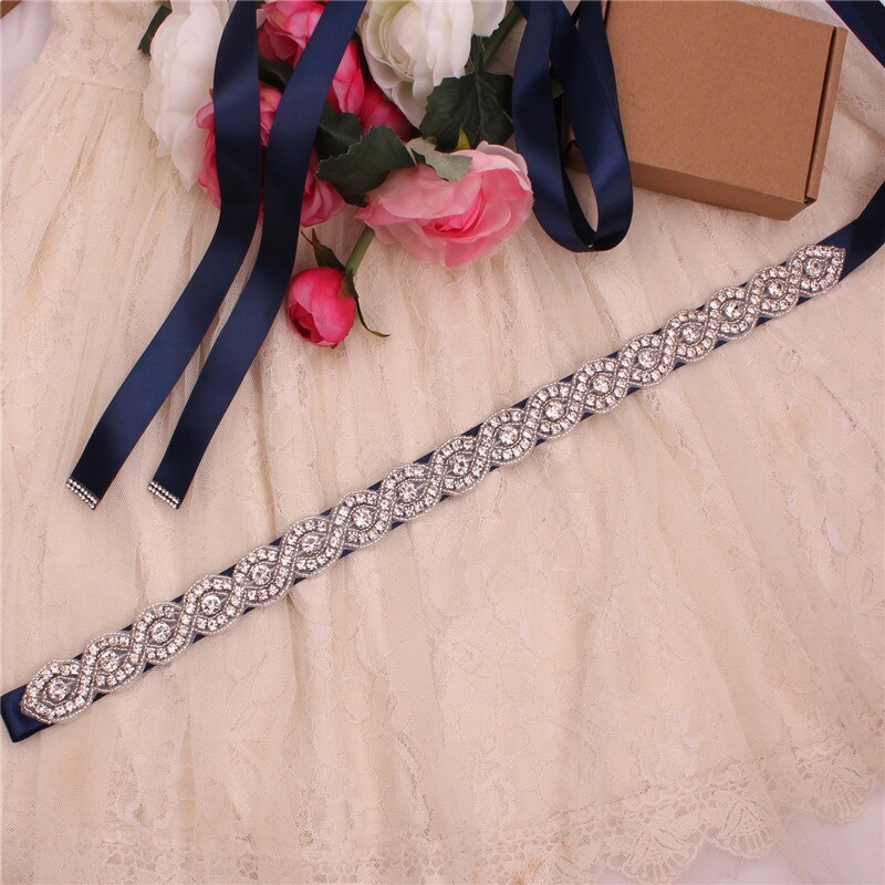 Steentjes Trouwjurk Riem Sliver Crystal Bridal Sash Diamant Bruids Riem Voor Vrouwen Jurken: dark blue