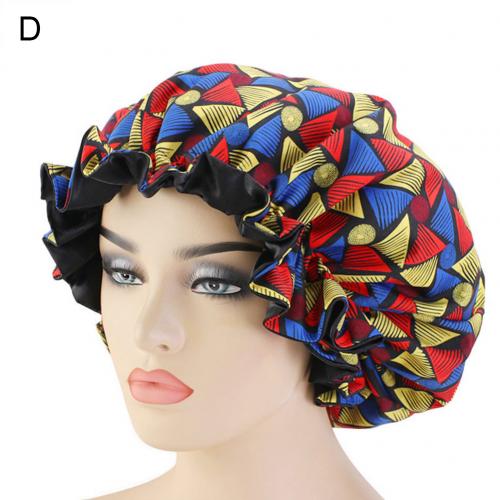 Frauen Afrikanische Blumen- drucken Satin- Nacht Schlaf Motorhaube Hütte Haarpflege Kappe Kopf wickeln Große Kopf Tragen Damen Headwrap Haar pflege Hütte: D
