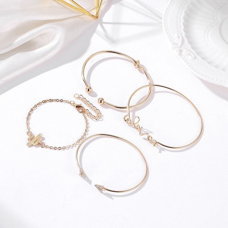 Einstellbare Kristall LIEBE Armbinde einstellen für Frauen Gold Farbe knapp Kaktus Ketten Armreif Boho Öffnung Armreifen Schmuck