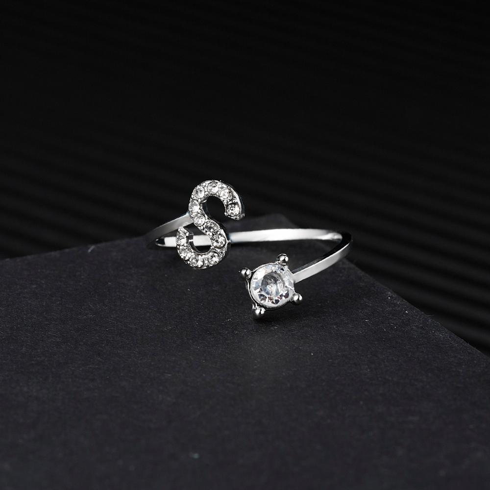 1pcs 26 Engels Letters A-Z Ringen Zilveren Kleur Strass Open Manchet Verstelbare Vinger Ringen Vrienden Paar Sieraden