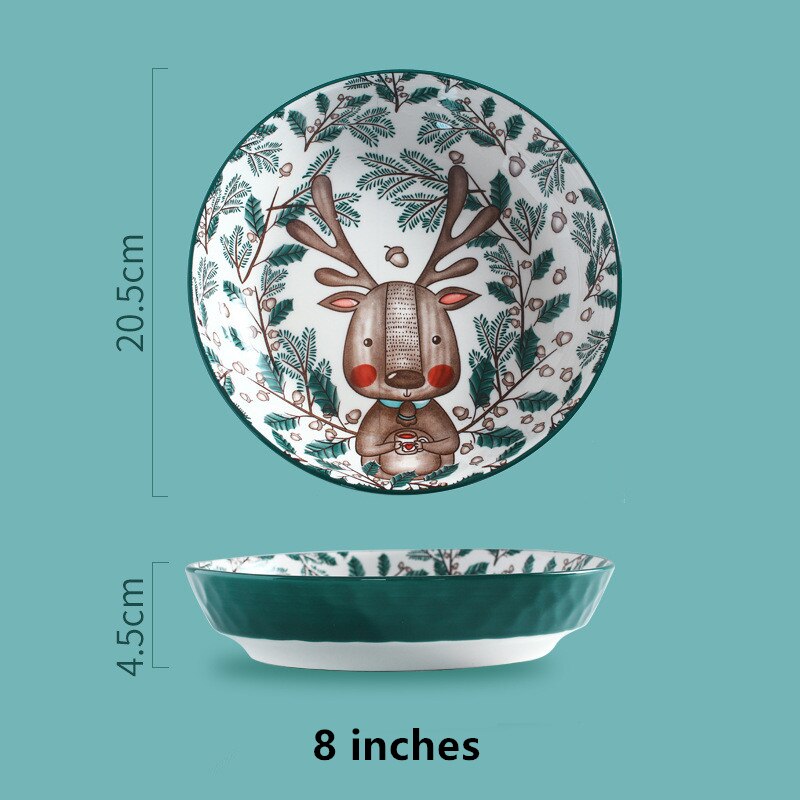 Cute Cartoon Ceramic Plate Home Flat Plates Dinner Serving Main Dish Food Dish Plate Pottery Dish Salad Platter Dish Dinnerware: Cute Elk