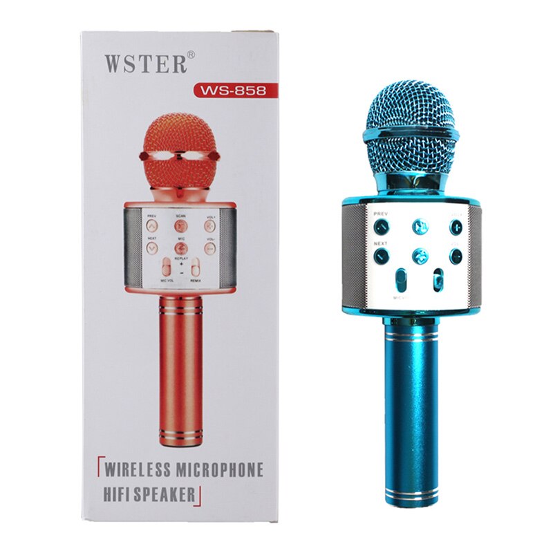 WS-858 Bluetooth Wireless Microphone Handheld Karaoke Mic USB Mini Home KTV For Music Playing Singing Speaker Player: Blue
