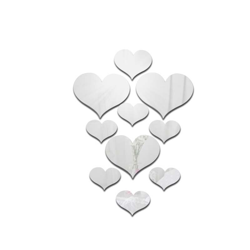 10pcs Love Heart Mirror Wall Sticker Acrylic 3D Mural Decal Removable Bedroom Decoration Wallpaper DIY Decal Art Home Stickers