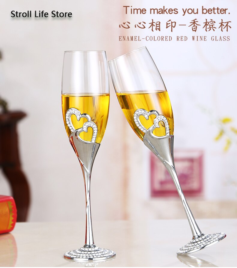 Crystal Heart-shaped Wedding Glasses Champagne Wine Glass Goblet Beer Red Wine Glass Cups Copas De Cristal Box Set FJ016