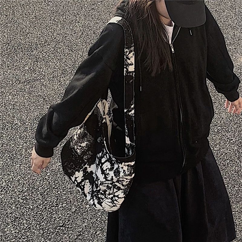 Boodschappentassen Vrouwen Afdrukken Vintage Schouder Canvas Tas Cross-Body Harajuku Retro Grote Capaciteit Shopper Dagelijks Hasp Pouch Leisure