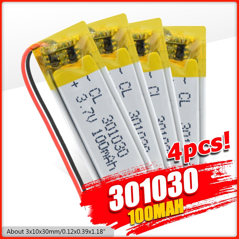 3.7V Lipo 301030 100mAh Lithium Battery For Point Reading Pen Smart Bracelet Lithium Polymer Battery For Bluetooth Headset: 4PCS